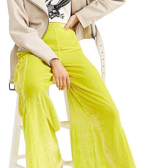 NEW Free People Women's Say La Vie Palazzo Wide Leg Pants YELLOW Size 4 NWT - Picture 3 of 6